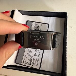 Prada Black Saffiano Buckle Bracelet
